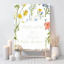 Boho Wildblommor Baby-dusch Poster