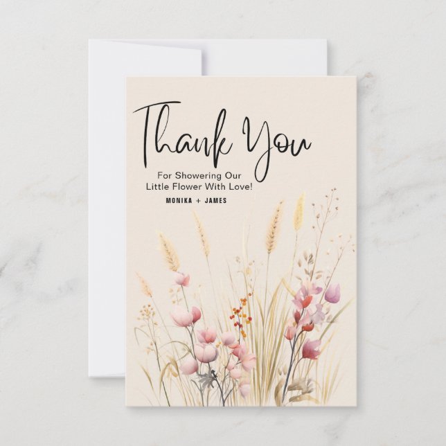 Boho Wildblommor Baby Shower - tackkort Kort (Framsida)