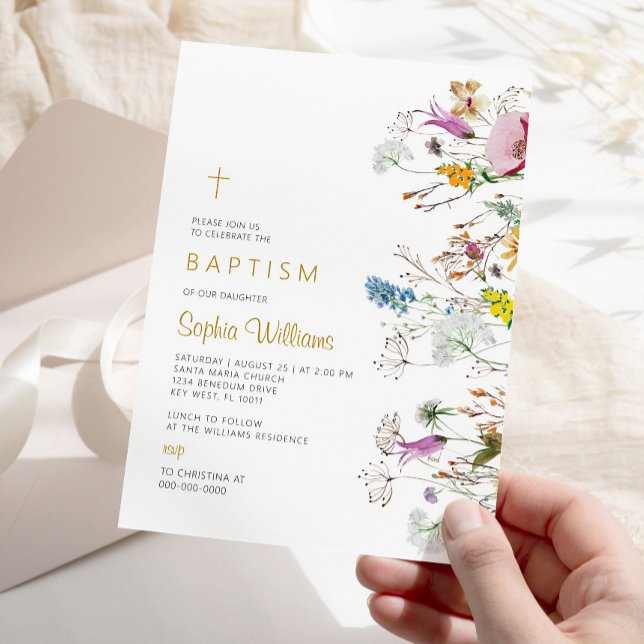 Boho Wildblommor Baptism-inbjudan Inbjudningar (Skapare uppladdad)
