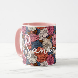 Boho Wildblommor Blommigt Monogram Westerna blommo Mugg