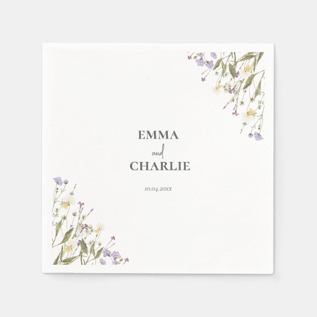 Boho wildblommor Botanical bröllop Pappersservett (Framsidan)