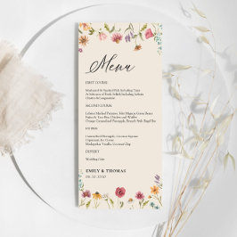 Boho Wildblommor Bröllop Menu Meny