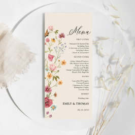 Boho Wildblommor Bröllop Menu Meny