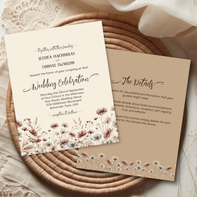 Boho Wildblommor BUDGET Wedding Boken w/ Details ( (Front/Back)