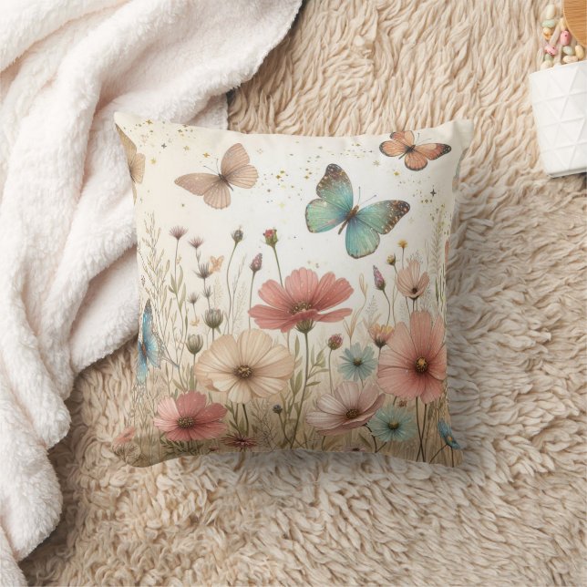 Boho Wildblommor & butterflies Kudde (Filt)