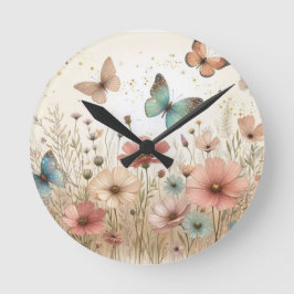 Boho Wildblommor & butterflies Rund Klocka