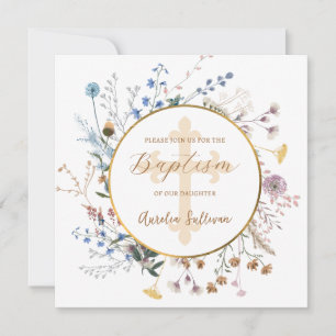 Boho wildblommor Circle Baptism Inbjudningar