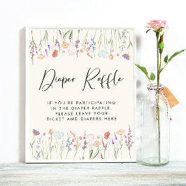Boho Wildblommor Diaper Raffle Drop Baby Shower Poster