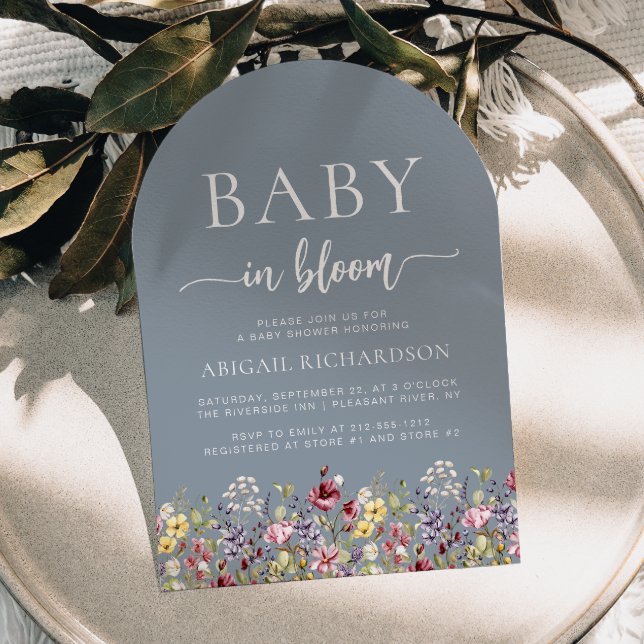 Boho Wildblommor Dusty Blue Arch Baby Shower Inbjudningar (Skapare uppladdad)
