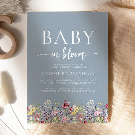 Boho Wildblommor Dusty Blue Baby Shower Inbjudningar
