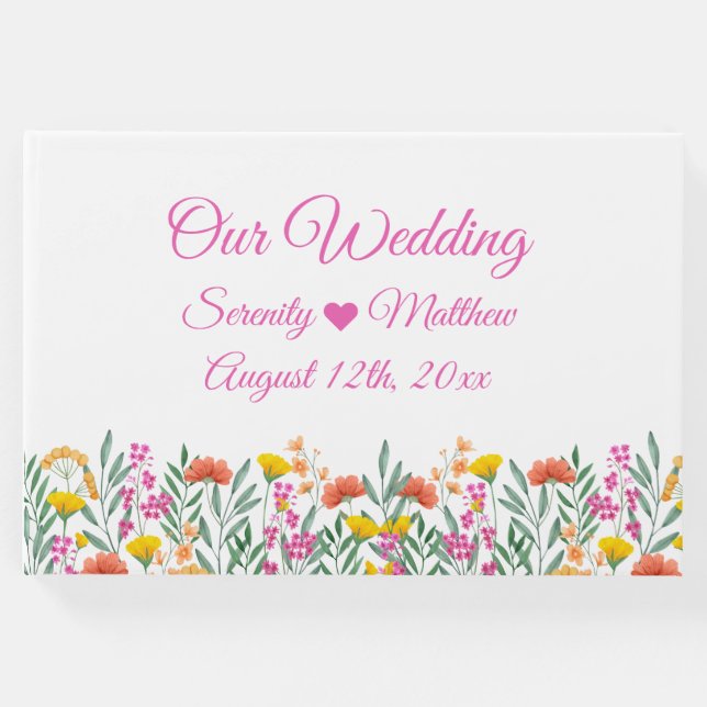 Boho Wildblommor Elegant Blommigt Bröllop Guest Bo Gästböcker (Framsida)