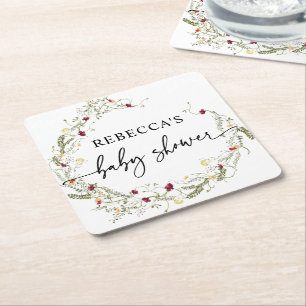 Boho Wildblommor Greenery Baby Shower Underlägg Papper Kvadrat