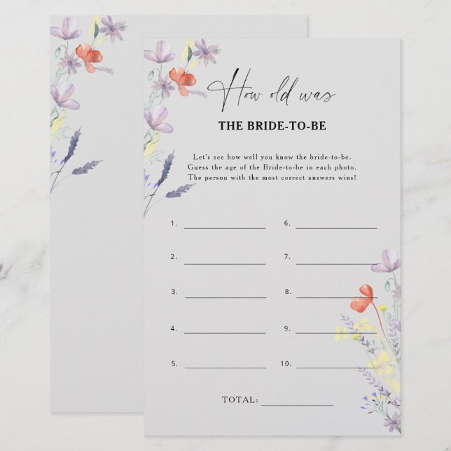 Boho Wildblommor Hur gammal var bruden? (Fram/baksida)