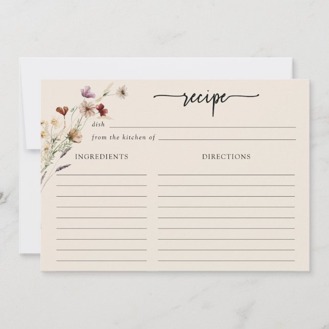 Boho Wildblommor Large Recept Card Inbjudningar (Framsida)