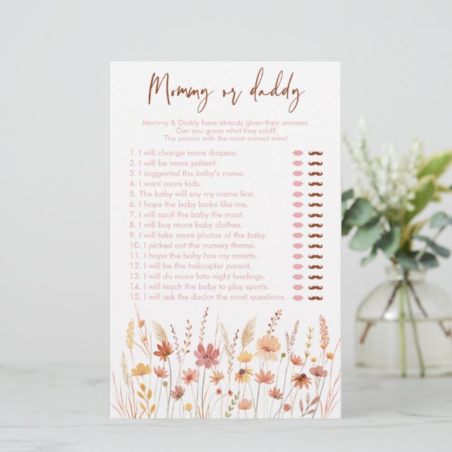 Boho Wildblommor Mamma eller Baby Shower Game (Stående Fram)
