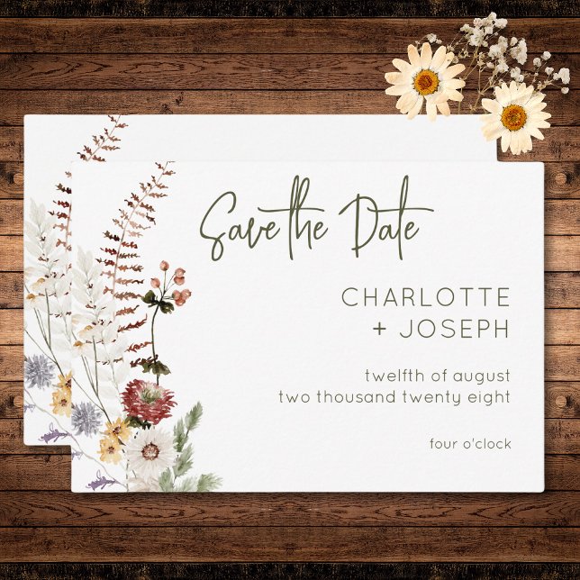 Boho Wildblommor Modern Blommigt Bröllop Spara Datumet (Boho Pastel Wildflowers Modern Floral Wedding Save The Date)