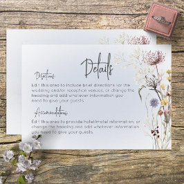 Boho Wildblommor Modern Blue Details Bröllop Tilläggskort