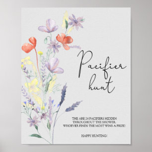 Boho Wildblommor nappar jagar babyduschspel Poster