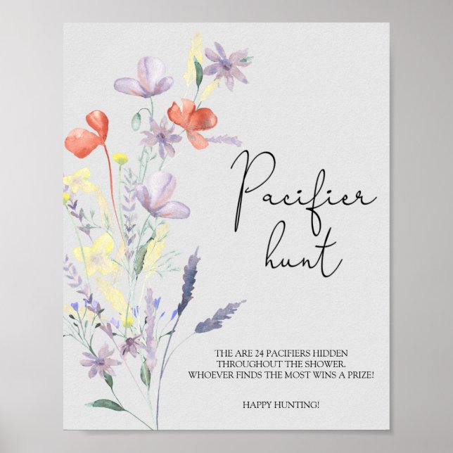 Boho Wildblommor nappar jagar babyduschspel Poster (Framsidan)