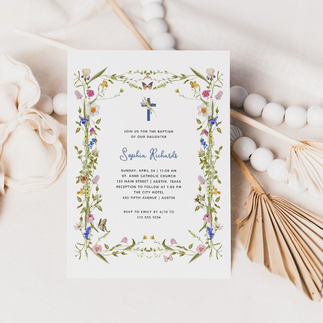 Boho Wildblommor och Butterflies | Baptism Inbjudningar (Skapare uppladdad)