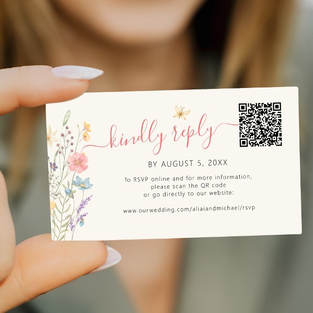 Boho wildblommor QR online OSA bröllop Tilläggskort (Skapare uppladdad)