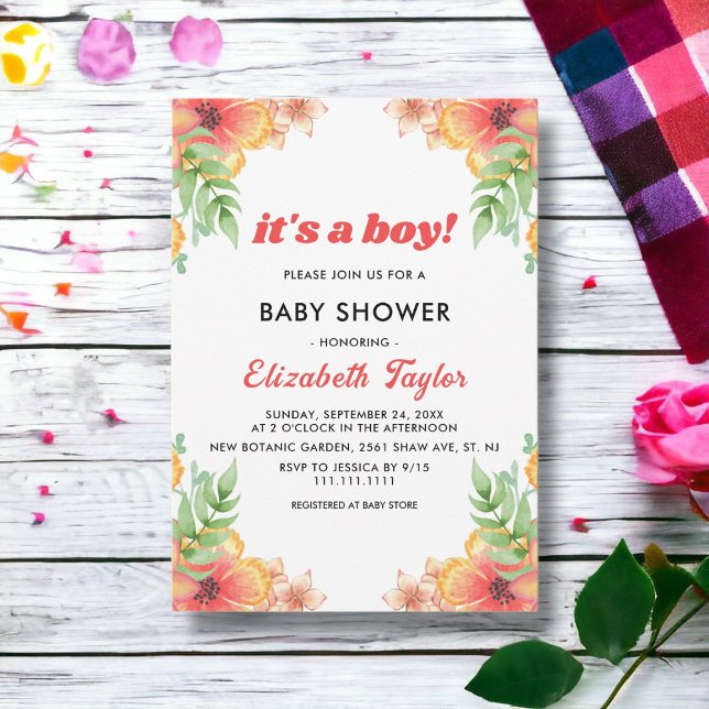 Boho Wildblommor Rustic Blommigt Boy Shower Inbjudningar (Skapare uppladdad)