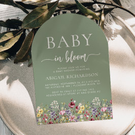 Boho Wildblommor Sage Grönt Arch Baby Shower Inbjudningar