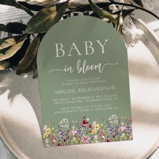Boho Wildblommor Sage Grönt Arch Baby Shower Inbjudningar (Skapare uppladdad)