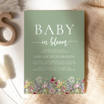 Boho Wildblommor Sage Grönt Baby Shower