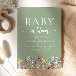 Boho Wildblommor Sage Grönt Baby Shower Inbjudningar