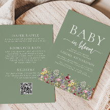 Boho Wildblommor Sage Grönt QR Code Baby Shower