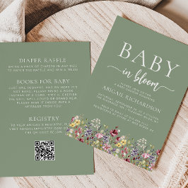 Boho Wildblommor Sage Grönt QR Code Baby Shower Inbjudningar