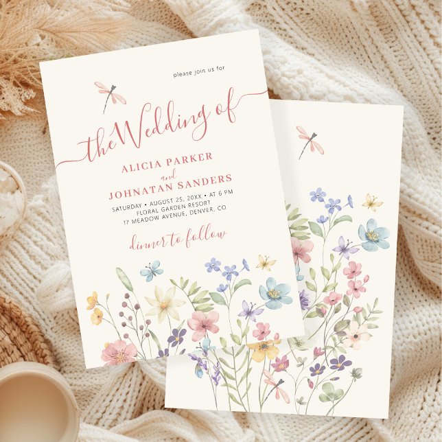 Boho wildblommor vattencolor blommigt bröllopet inbjudningar (Skapare uppladdad)