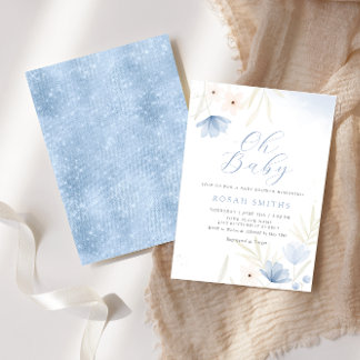 Boho Wildblommor Watercolor Blommigt Girl Baby Sho Inbjudningar