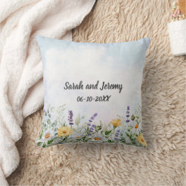 Boho Wildblommor Watercolor Personalize Bröllop Kudde