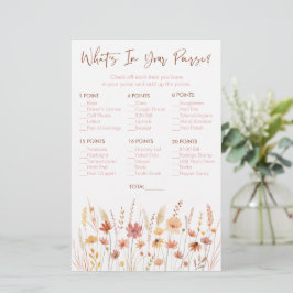 Boho Wildblommor What's in your Purse Shower Game