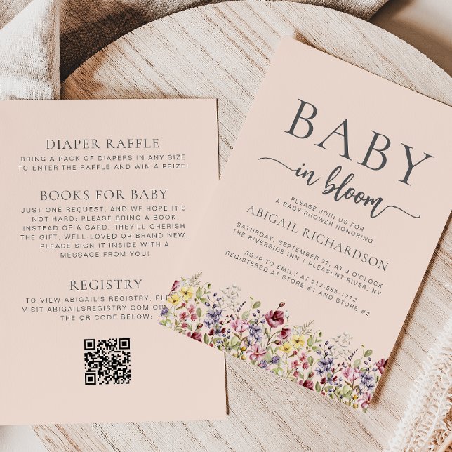 Boho Wildblommors  QR-kod Babykläder Inbjudningar (Skapare uppladdad)