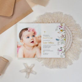 Boho WildblommPhoto Girl Baptism Inbjudningar