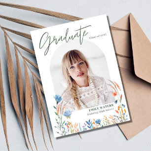 Boho WildblommPhoto Girl Digital Studenten Inbjudningar