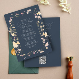 Boho WildblommRam OSA  QR-koden Bröllop Inbjudningar