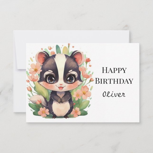 Boho WildblommSkunk Birthday Kort (Framsida)