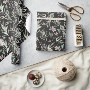 Boho Wildblommy Dusty Rosa Sage Grönt Black Presentpapper