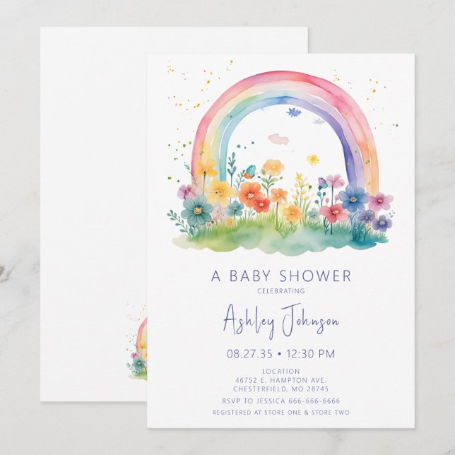 Boho WildblomRainbow Baby Shower Inbjudningar (Fram/baksida)