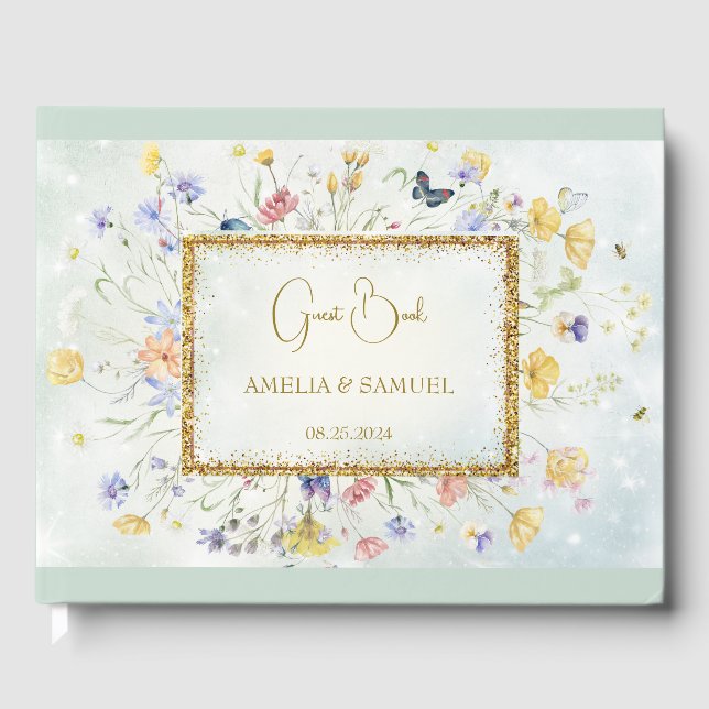 Boho Wildblomrustic Green Wedding Gästböcker (Framsida)