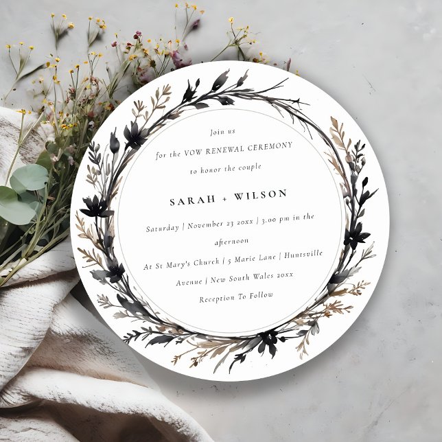 Boho Wildbloms Black Fall Wandeine Vow Renewal Inbjudningar (Skapare uppladdad)