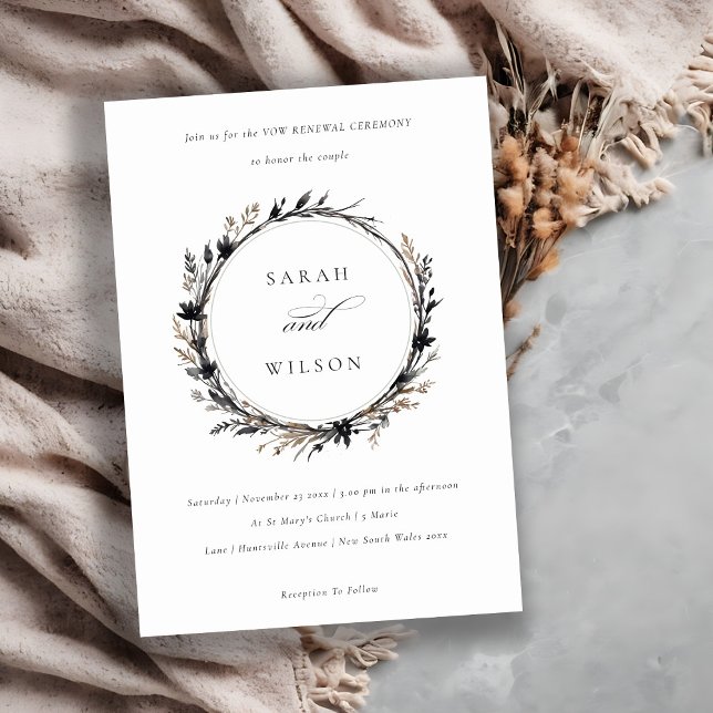 Boho Wildbloms Black Fall Wandeine Vow Renewal Inbjudningar (Skapare uppladdad)