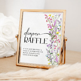 Boho Wildbloms Blommigt Baby Shower Diaper Raffle Poster