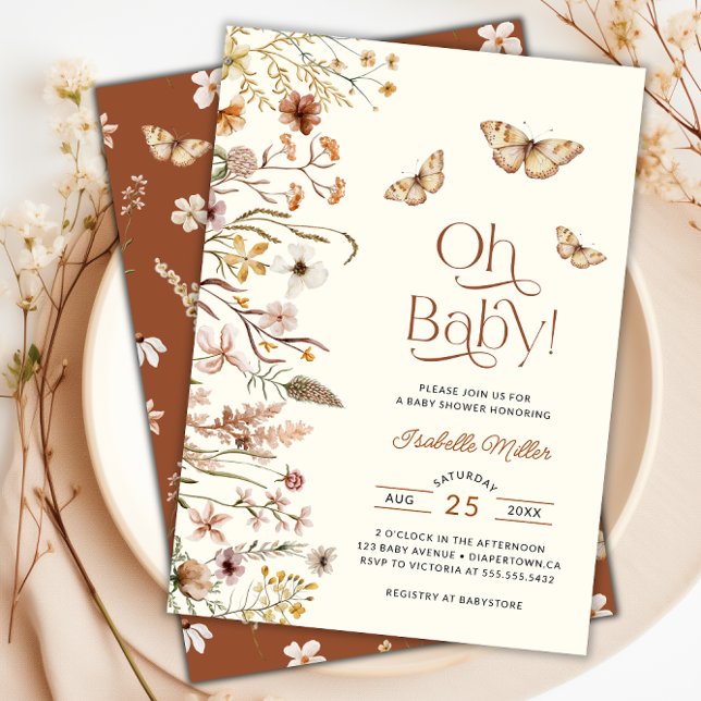 Boho Wildbloms Blommigt Baby Shower Inbjudningar (Boho Wildflower Floral Baby Shower Invitation)