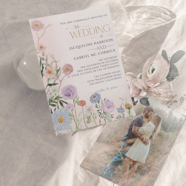 BOHO Wildbloms Blommigt Elegant Watercolor Bröllop Inbjudningar (Skapare uppladdad)