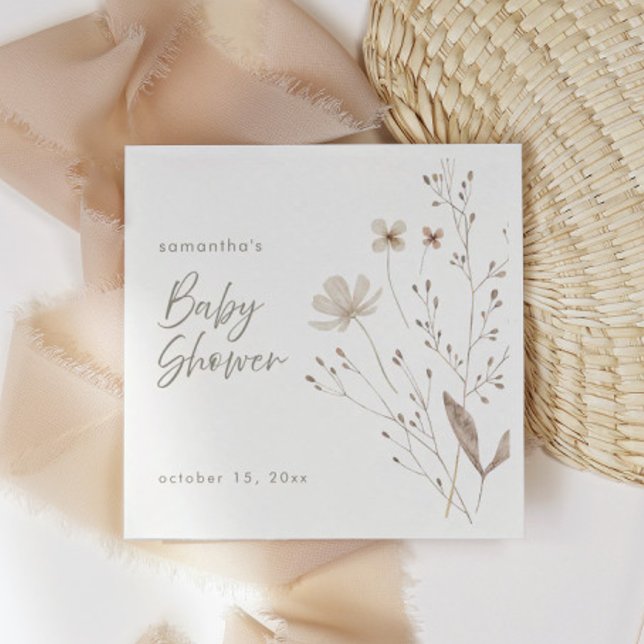 Boho Wildbloms Blommigt Kön Neutral Baby Shower Pappersservett (Skapare uppladdad)